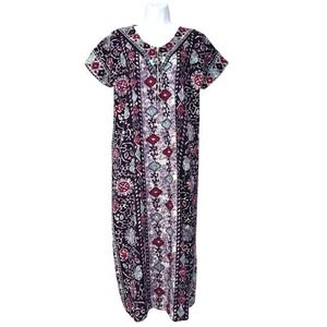 Masha‎ Sleepwear Nightgown Quarter Zip Robe Cotton Batik Print Womens OS Floral